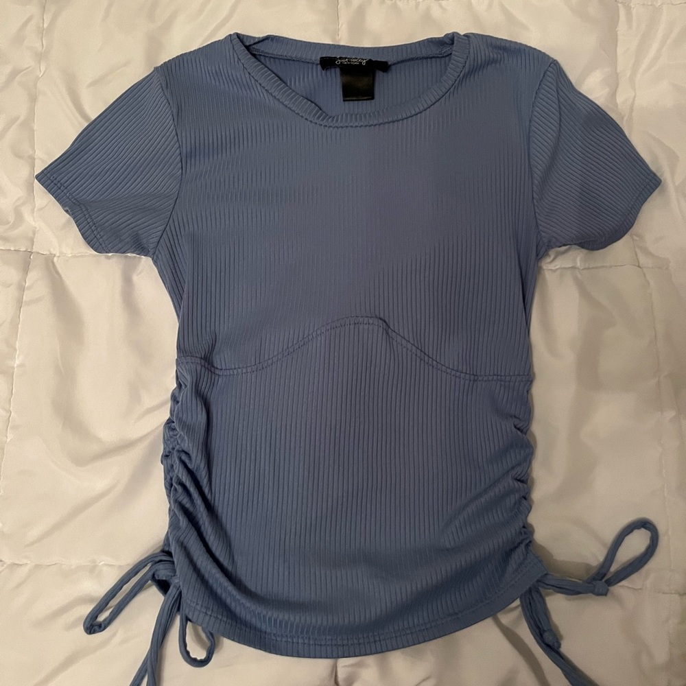 Blue Slimming Shirt with Scrunch on sides